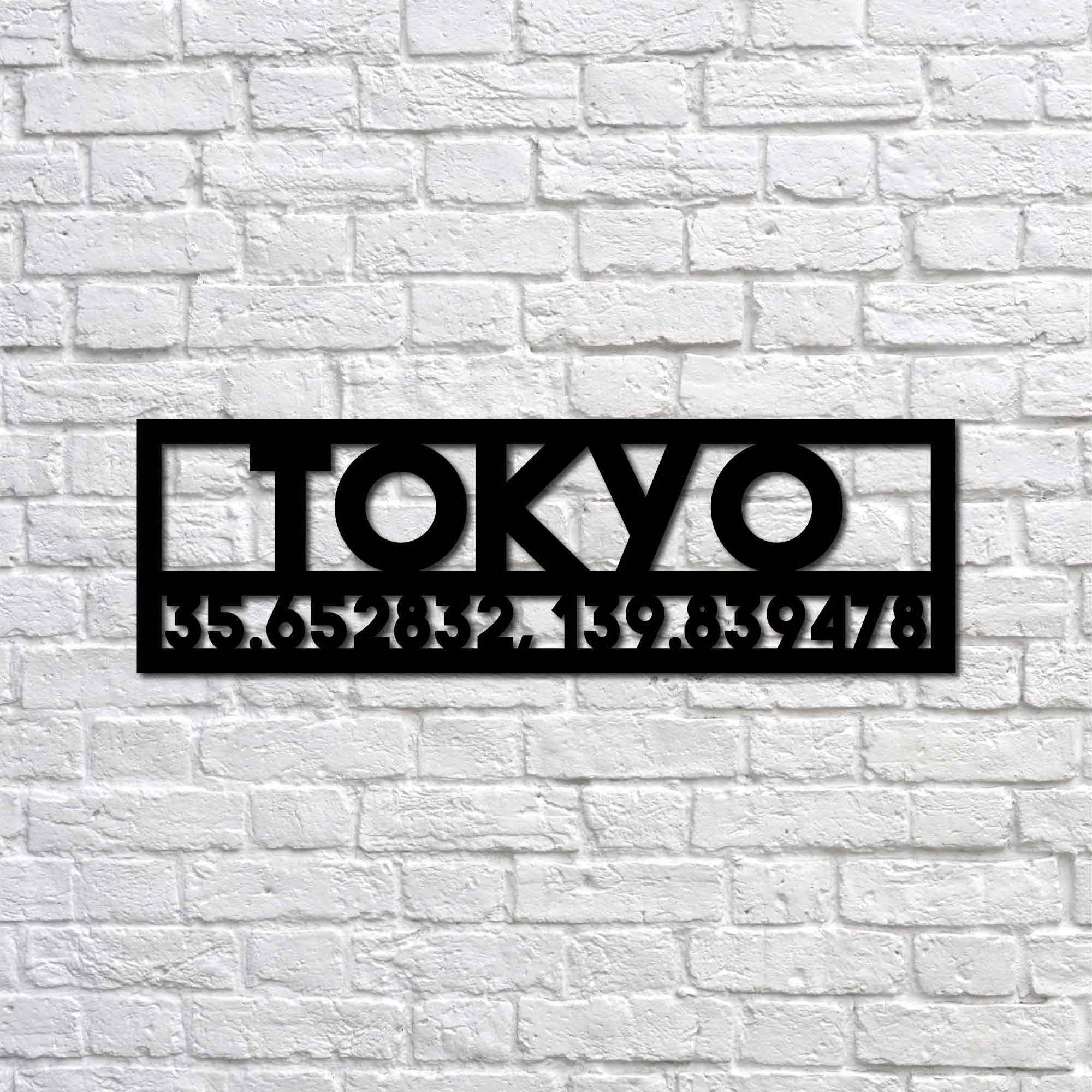 Tokyo ve Koordinatları Metal Ev Dekor Metal Tablo