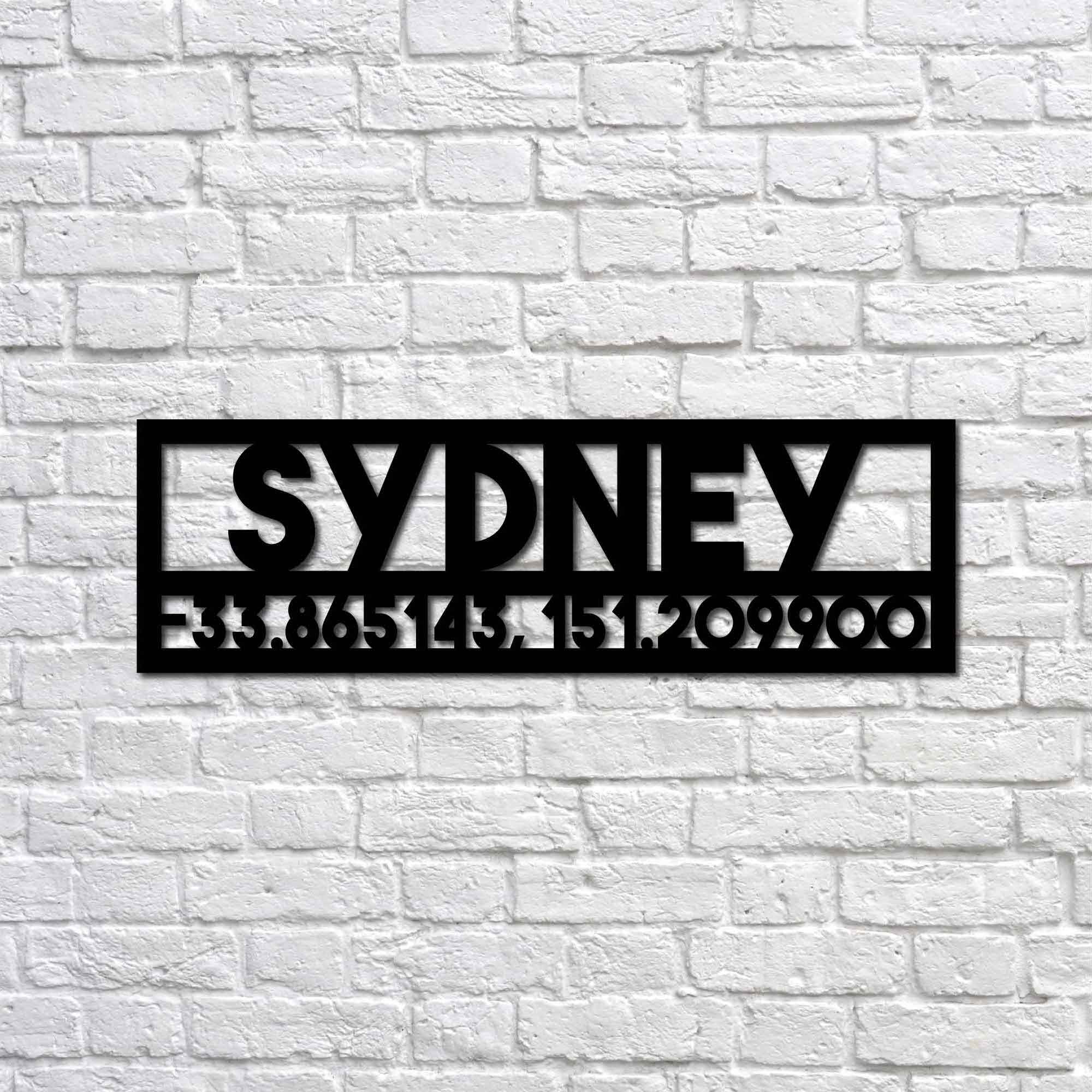 Sydney ve Koordinatları Metal Ev Dekor Metal Tablo