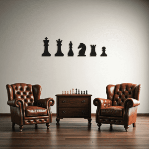 Satranç Severleri Satranç Takımı Metal Tablo Duvar Dekoru Seti