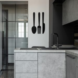 Mutfak Sembolleri Çatal Kaşık Bıçak Metal Tablo Seti